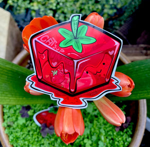 Gelatinous CatSup Cube tomato cat sticker.