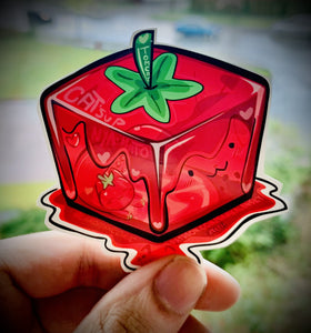 Gelatinous CatSup Cube tomato cat sticker.