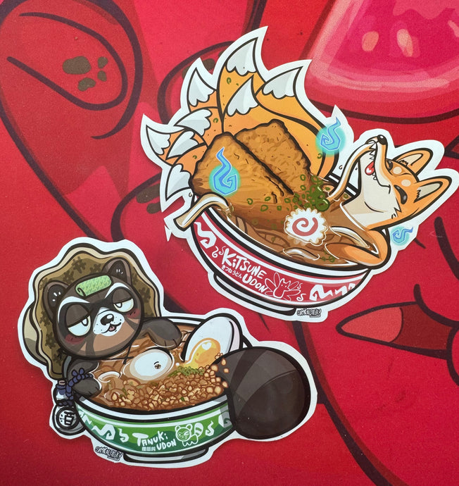 New stickers: kitsune & tanuki udon!