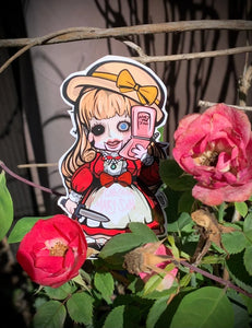 Mary-San no Denwa  - "メリーさんの電話." - "A Call from Mary-san" - [Urban Legend/Haunted doll sticker.]